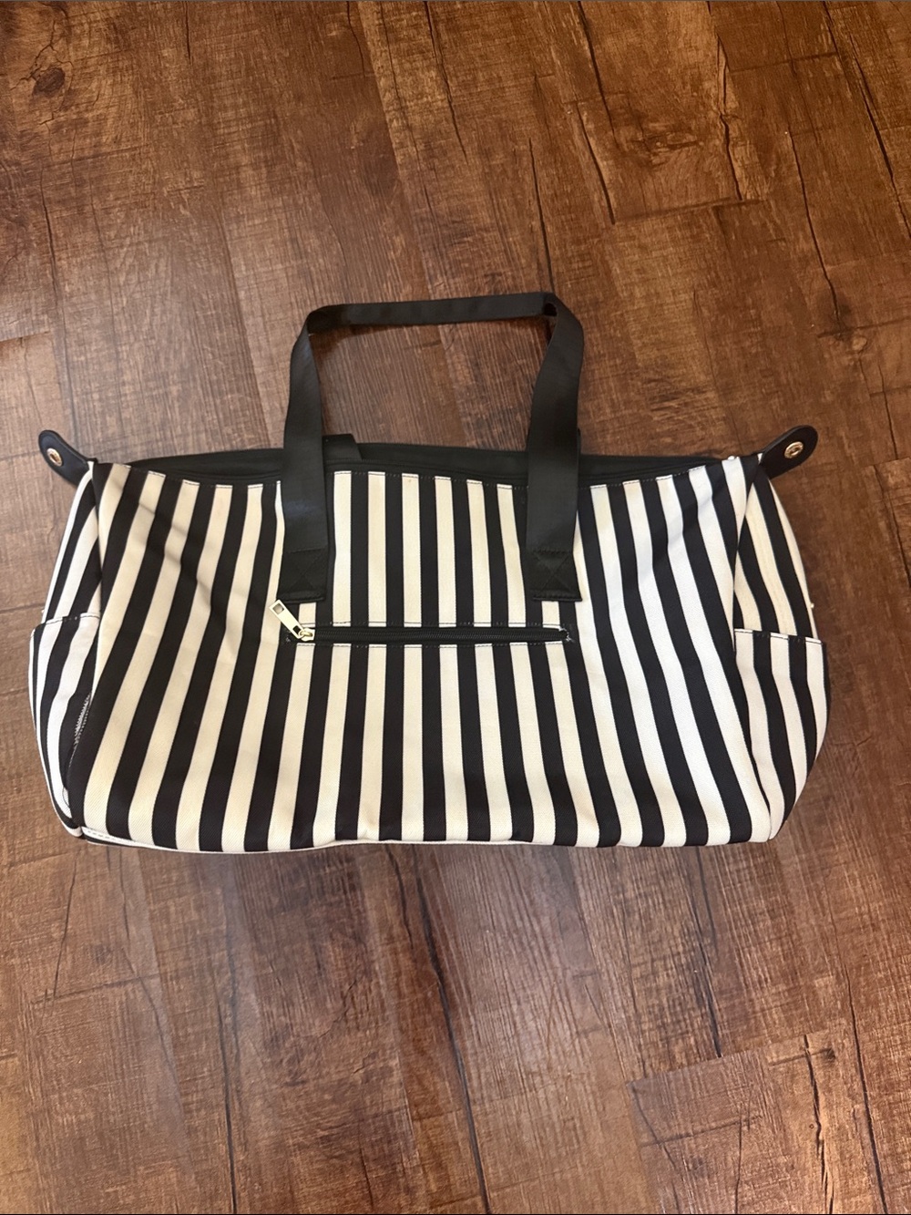 Alice + Olivia Black and White Striped Weekender Travel Bag